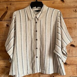 Banana Republic Linen Resort Shirt Striped Maverick Tan Cropped